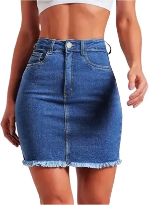 lcyhony Womens Jean Skirt Y2k High Waisted Tummy Control Pencil Mini Skirts Summer Boyfriend Frayed Denim Skirt with Pockets