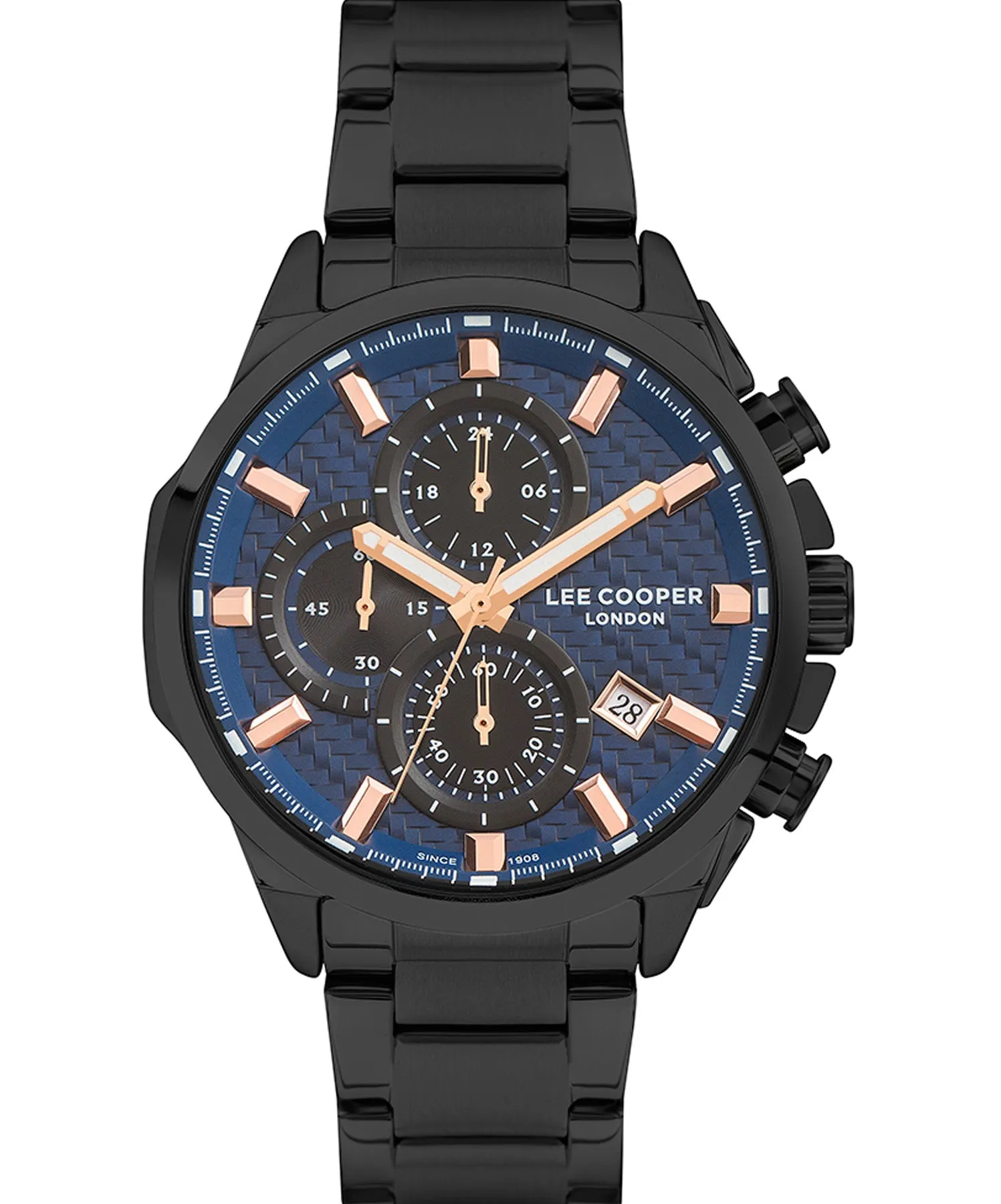 Lee Cooper  Men's Chronograph Watch Blue Dial Black Metal Strap, LC07254.690