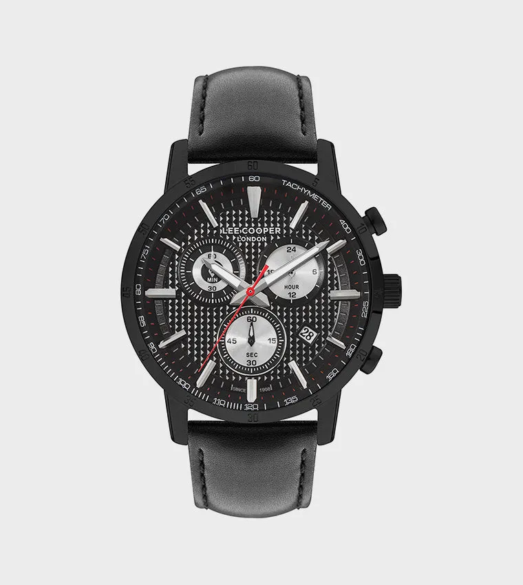 Lee Cooper Men's Multifunction Watch Analog, Black Dial Black Leather Strap, LC07877.651