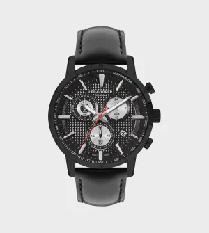 Lee Cooper Men's Multifunction Watch Analog, Black Dial Black Leather Strap, LC07877.651
