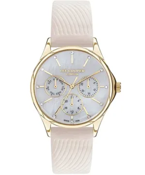 Lee Cooper  Women's Multi Function White Mother of pearl Dial Gold Leather Strap Watch, LC07451.122