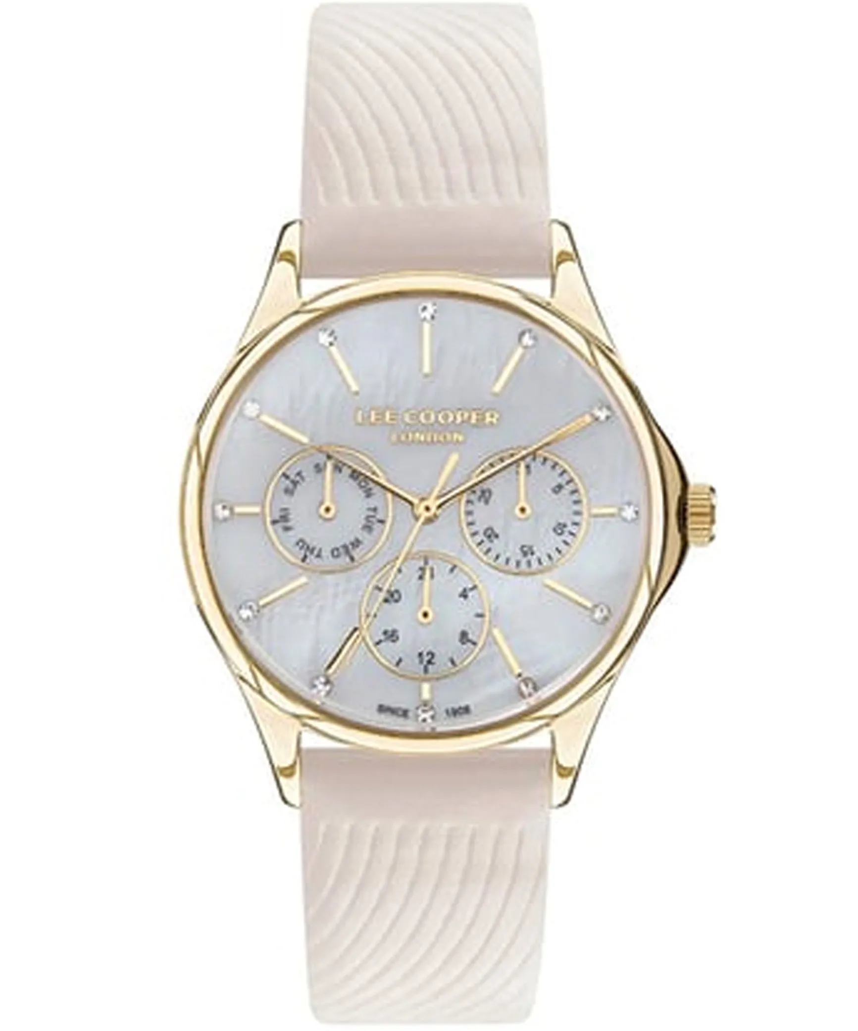 Lee Cooper  Women's Multi Function White Mother of pearl Dial Gold Leather Strap Watch, LC07451.122