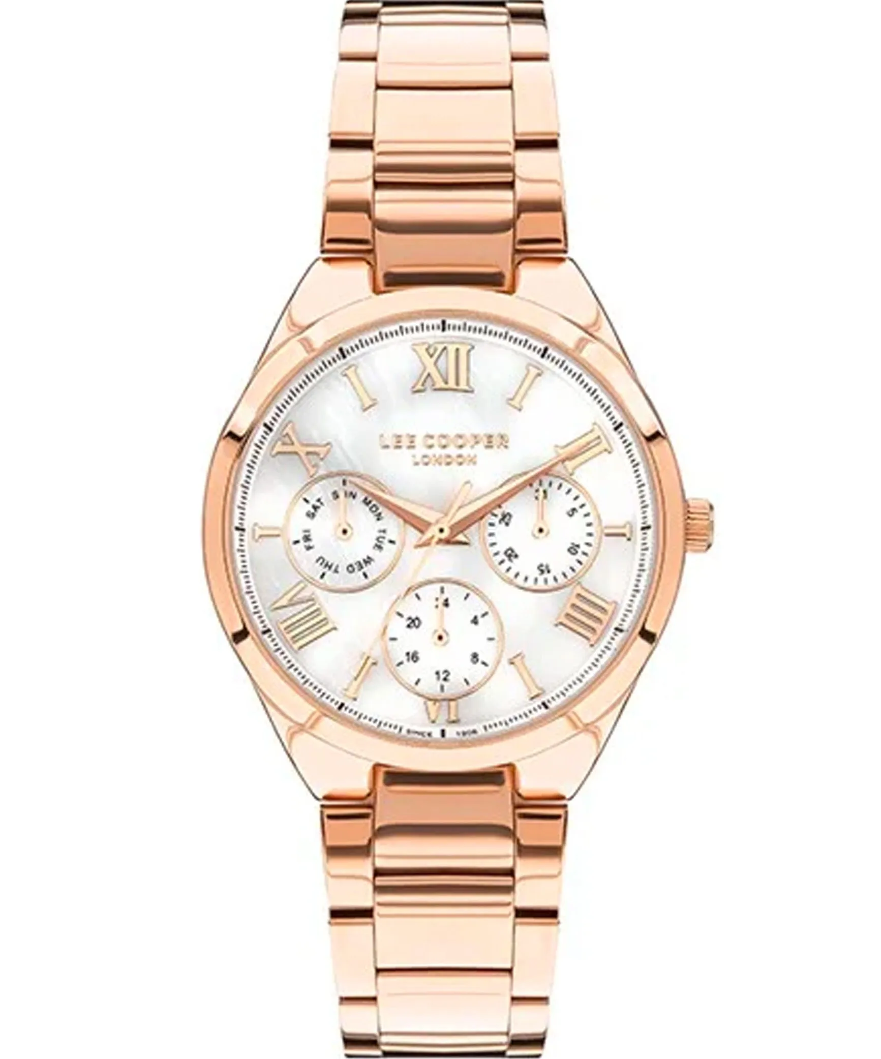 Lee Cooper  Women's Multi Function White Mother of pearl Dial Rose Gold Stainless Steel Strap Watch, LC07456.420