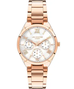 Lee Cooper  Women's Multi Function White Mother of pearl Dial Rose Gold Stainless Steel Strap Watch, LC07456.420