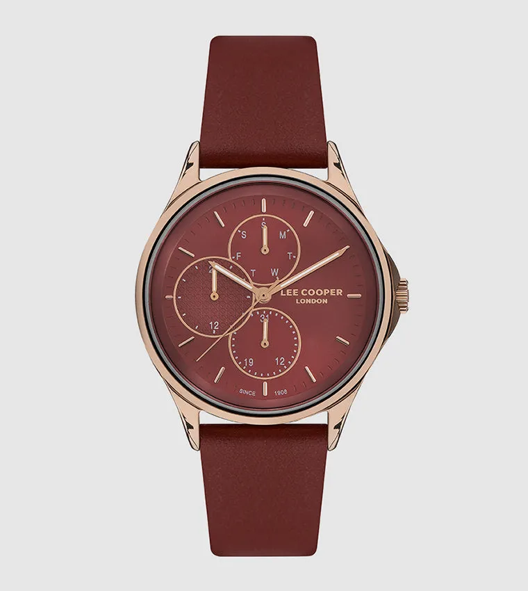 Lee Cooper Women's Watch Analog, Maroon Dial Maroon Leather Strap, LC07243.488