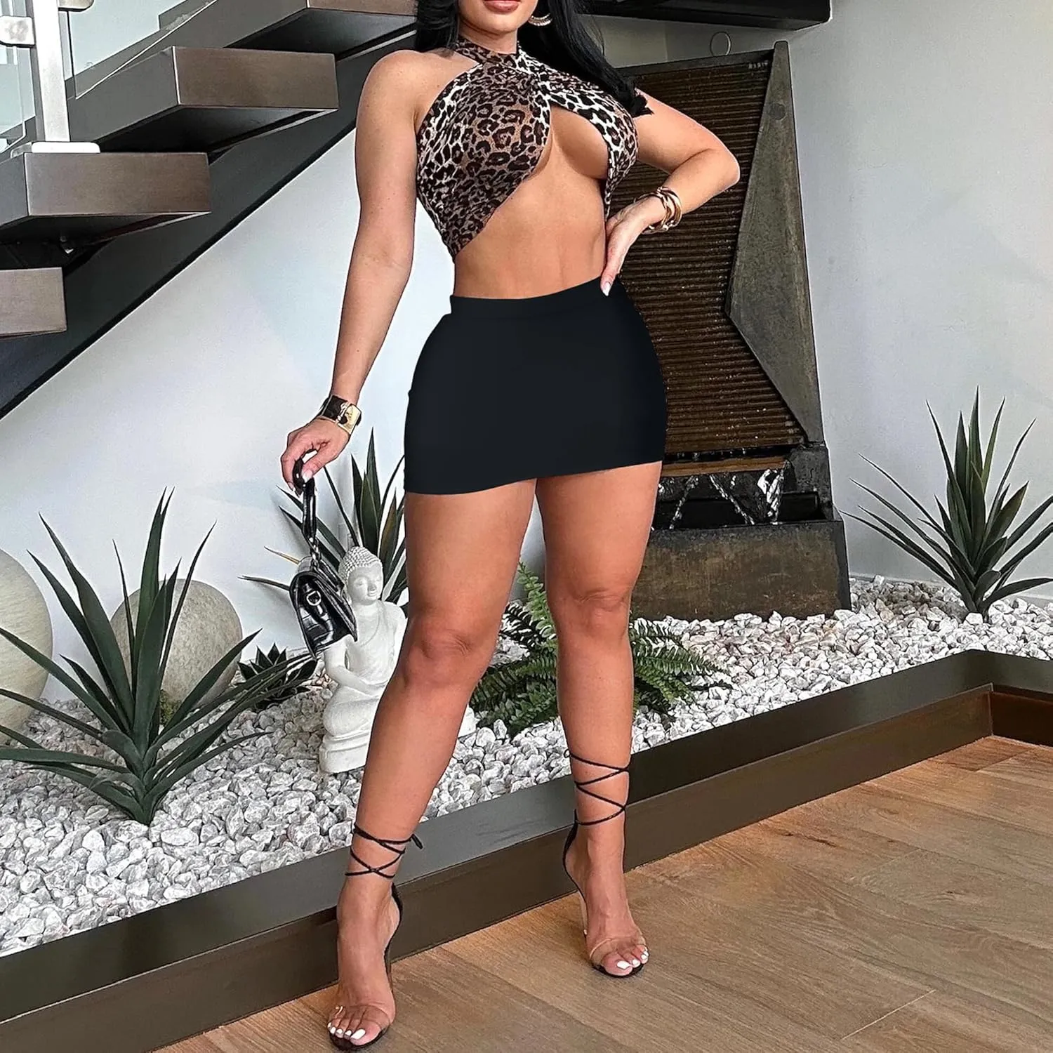 Leopard Cheetah Skirt with Shorts, Sexy Night Club High Waist Elastic Leopard Print Bodycon Mini Skirts for Women