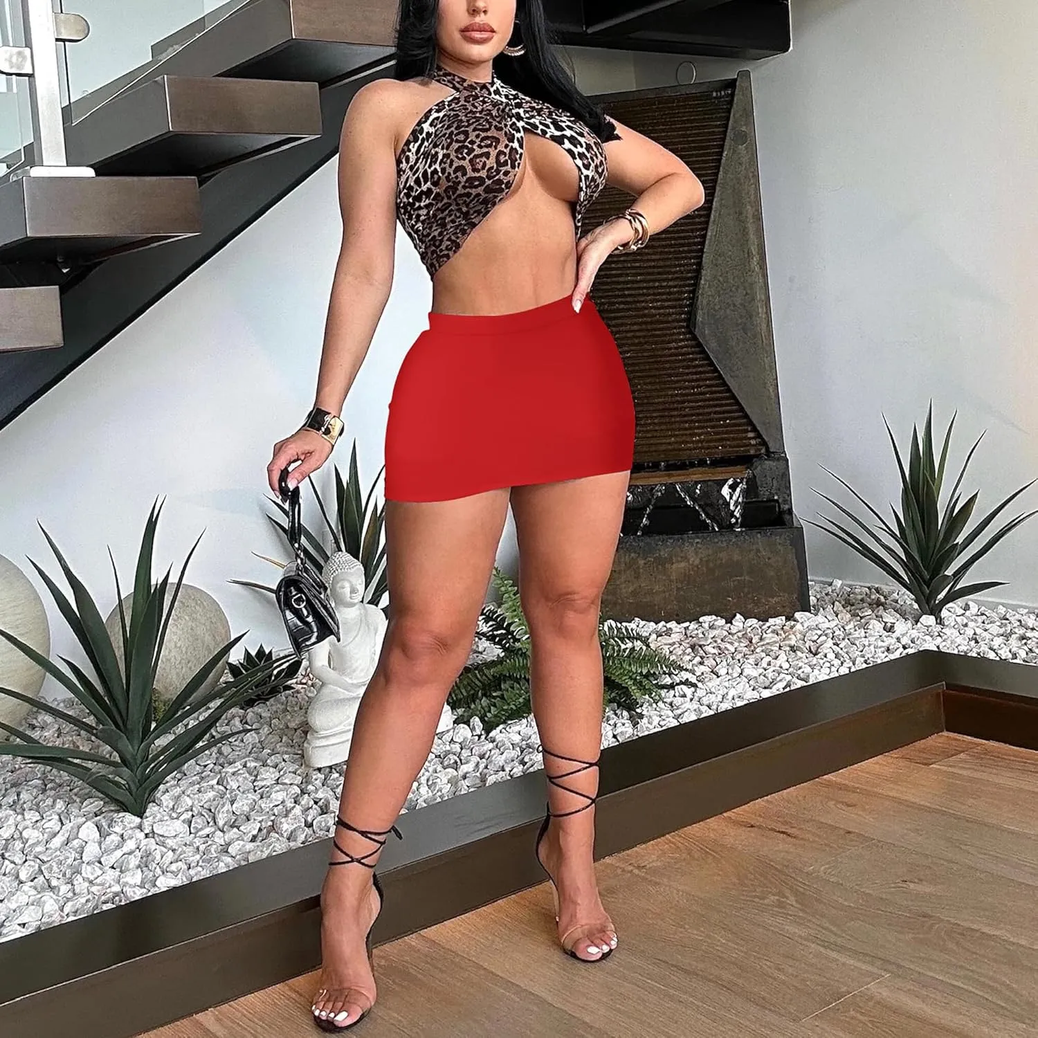 Leopard Cheetah Skirt with Shorts, Sexy Night Club High Waist Elastic Leopard Print Bodycon Mini Skirts for Women