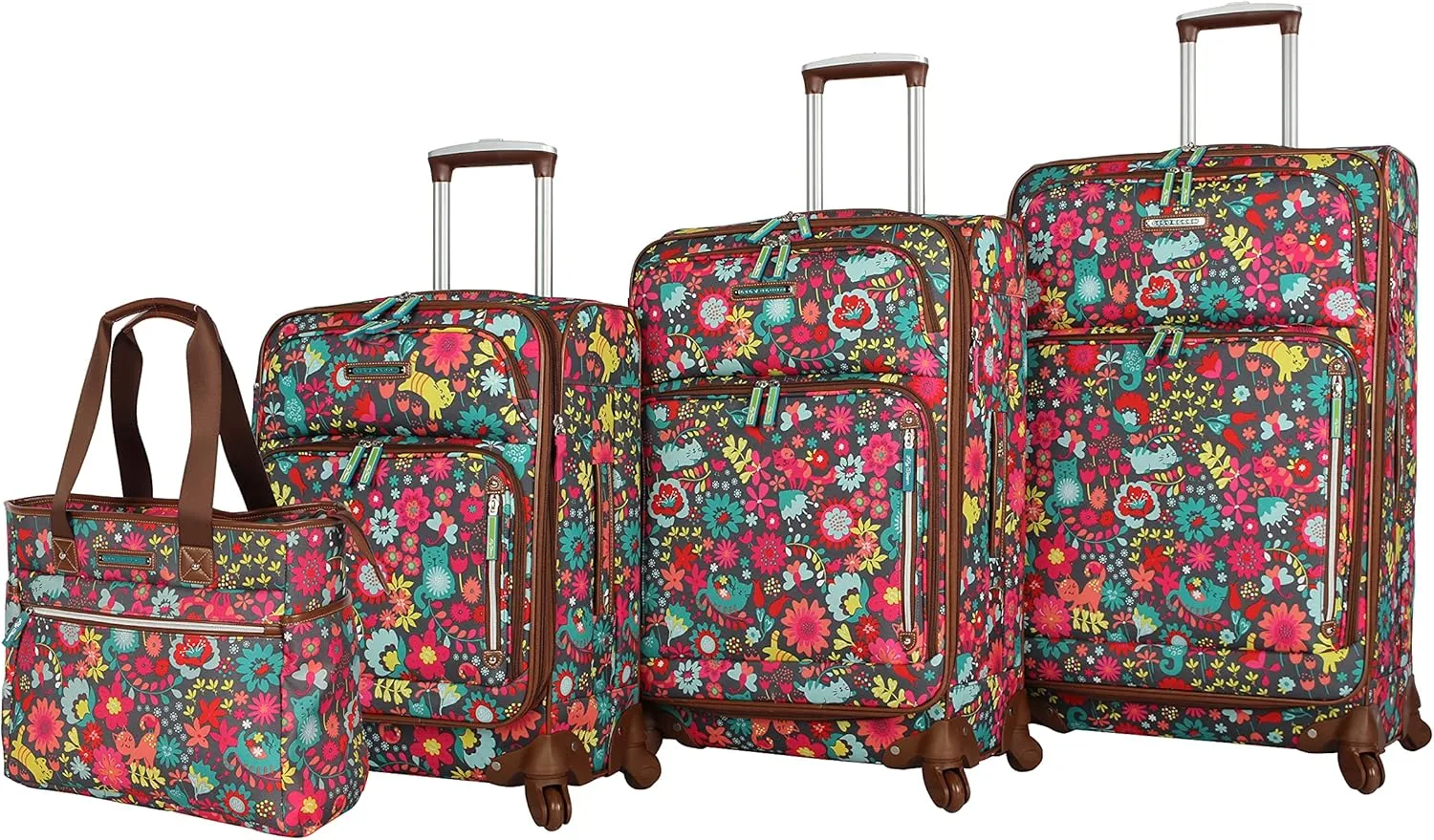 Lily Bloom Luggage Set 4 Piece Suitcase Collection With Spinner Wheels For Woman (Playful Garden)