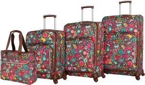 Lily Bloom Luggage Set 4 Piece Suitcase Collection With Spinner Wheels For Woman (Playful Garden)