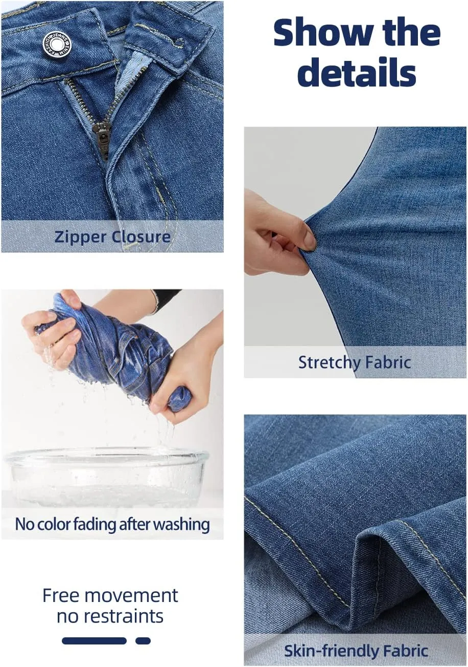 Long Denim Skirt for Women Casual A-Line Denim Maxi Skirt Stretch High Waisted Jean Skirt with Pocket Blue