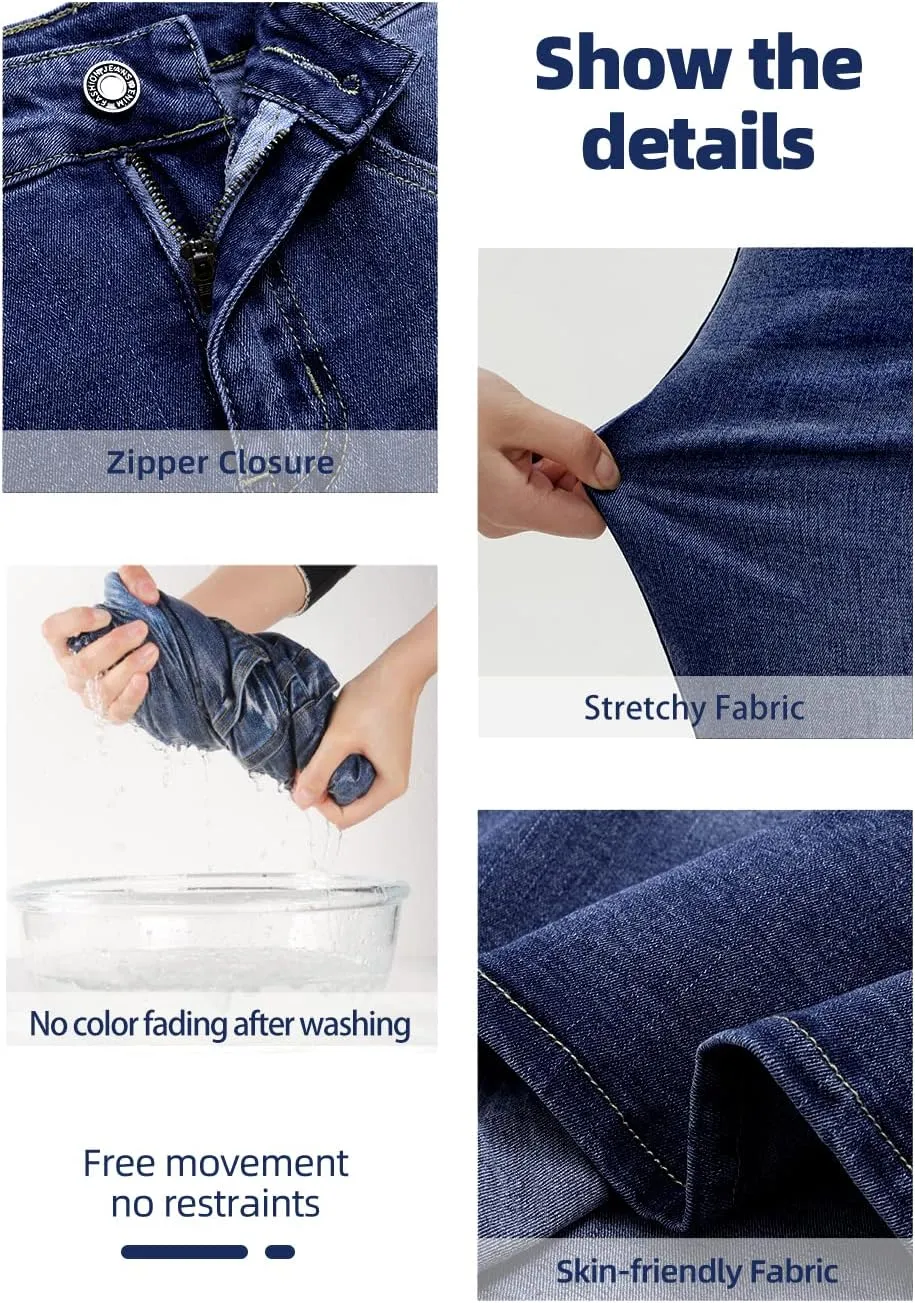 Long Denim Skirt for Women Casual A-Line Denim Maxi Skirt Stretch High Waisted Jean Skirt with Pocket Blue