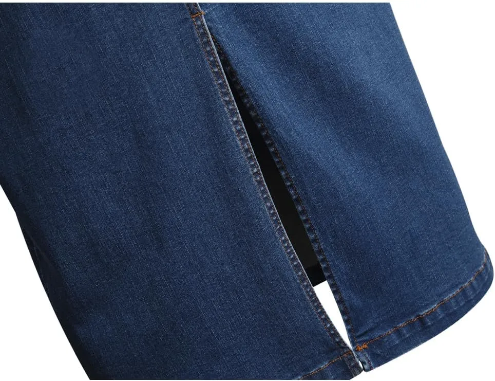Long Denim Skirt for Women Casual A-Line Denim Maxi Skirt Stretch High Waisted Jean Skirt with Pocket Blue