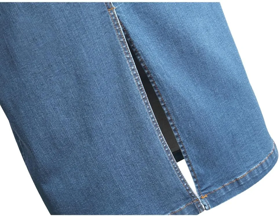 Long Denim Skirt for Women Casual A-Line Denim Maxi Skirt Stretch High Waisted Jean Skirt with Pocket Blue