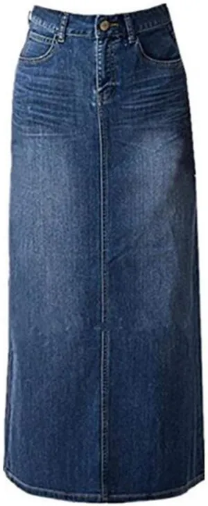 Long Denim Skirt for Women Casual A-Line Denim Maxi Skirt Stretch High Waisted Jean Skirt with Pocket Blue