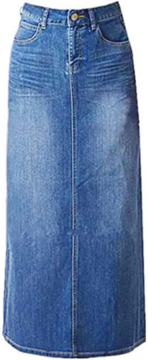 Long Denim Skirt for Women Casual A-Line Denim Maxi Skirt Stretch High Waisted Jean Skirt with Pocket Blue