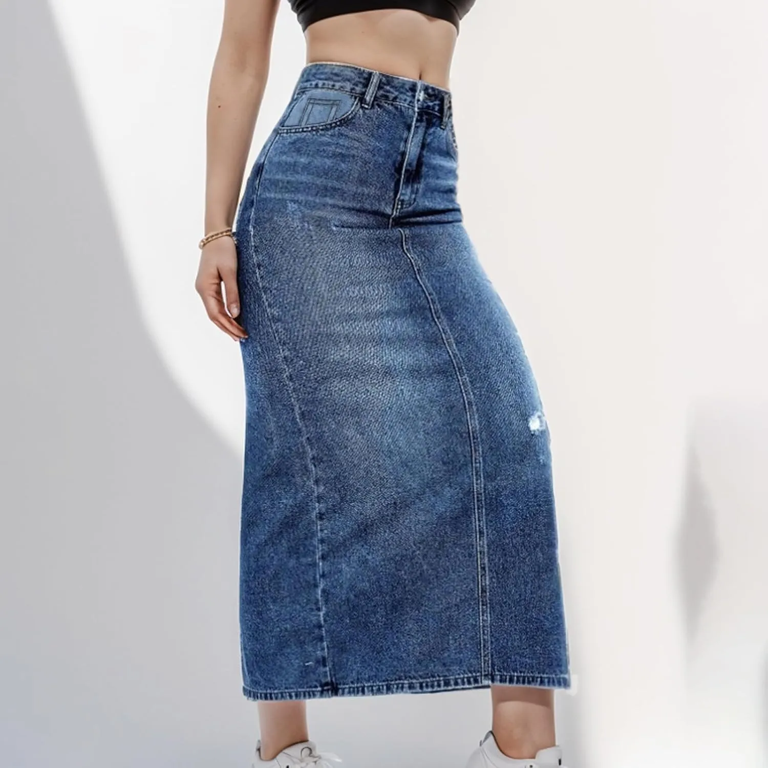 Long Denim Skirts for Women High Waist Denim Maxi Skirt Flared Jean Skirt Pencil Jean Skirts Y2k with Pockets