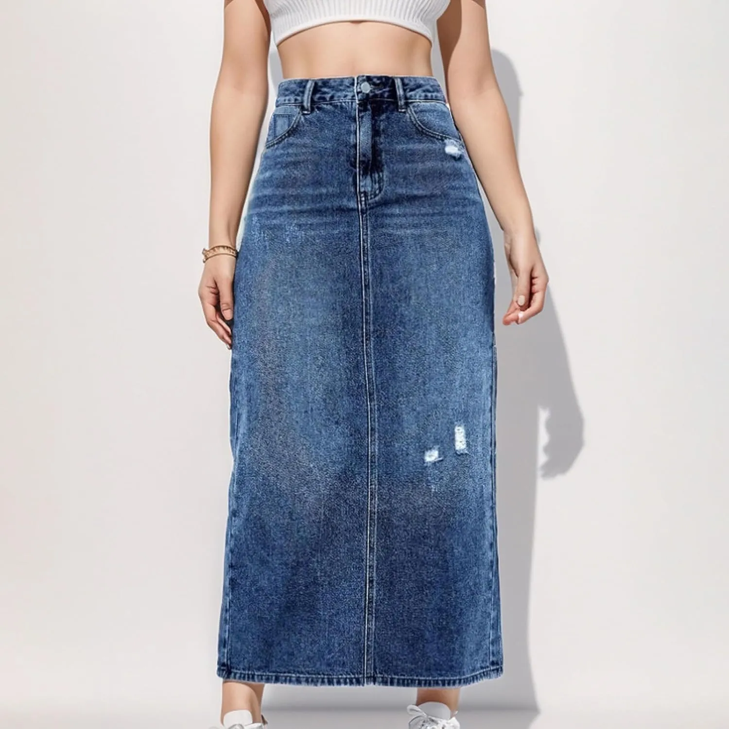Long Denim Skirts for Women High Waist Denim Maxi Skirt Flared Jean Skirt Pencil Jean Skirts Y2k with Pockets