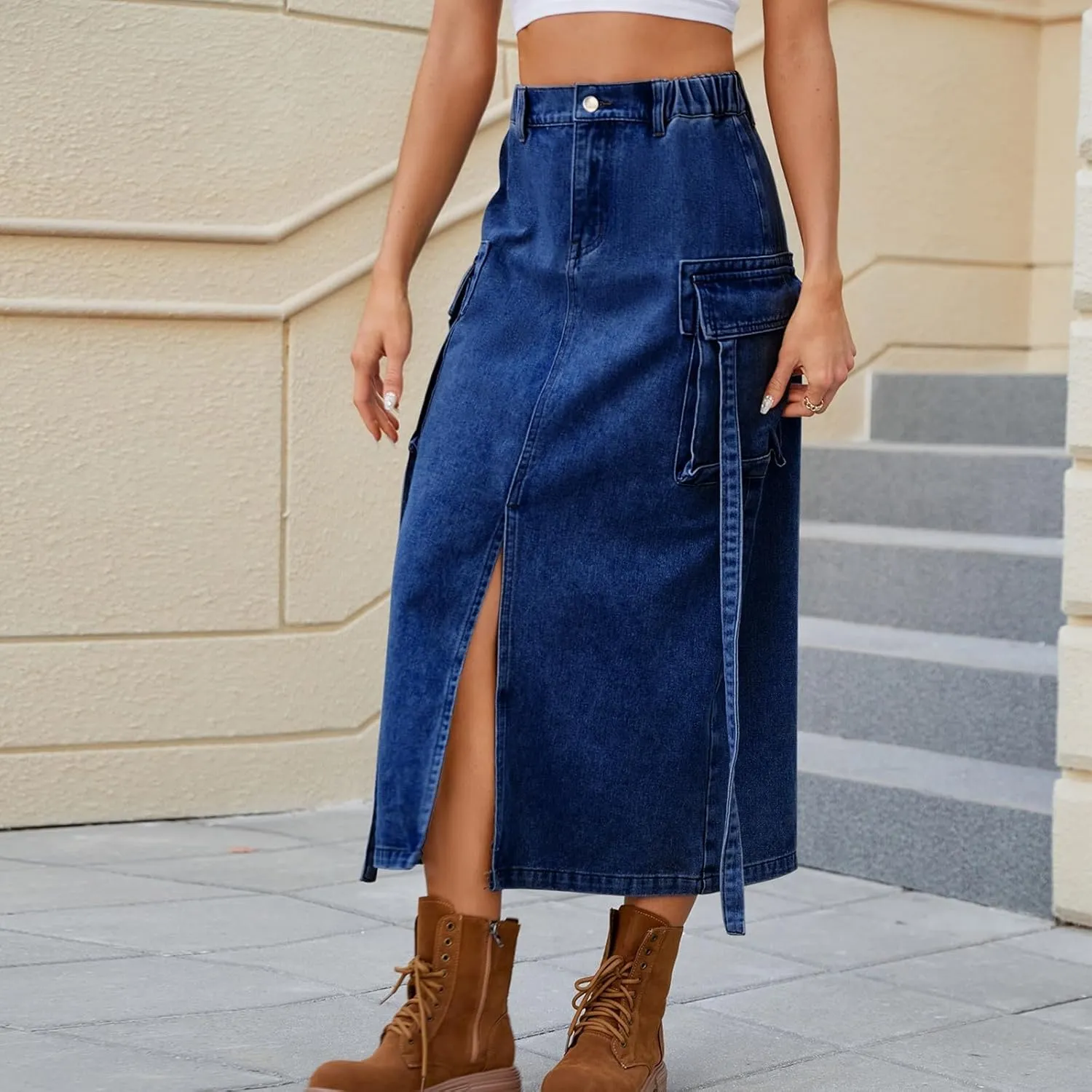 Long Denim Skirts for Women High Waist Denim Maxi Skirt Flared Jean Skirt Pencil Jean Skirts Y2k with Pockets