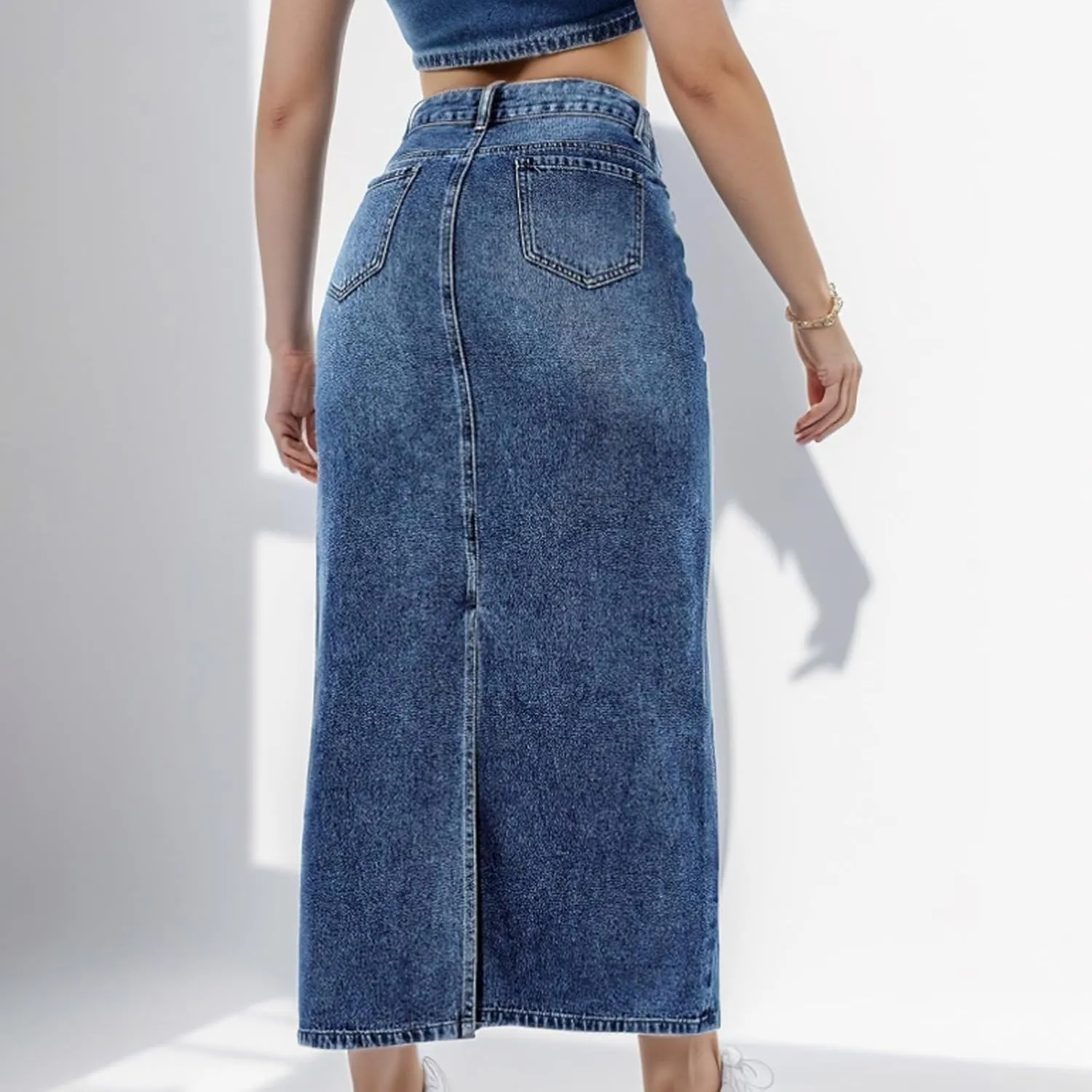 Long Denim Skirts for Women High Waist Denim Maxi Skirt Flared Jean Skirt Pencil Jean Skirts Y2k with Pockets