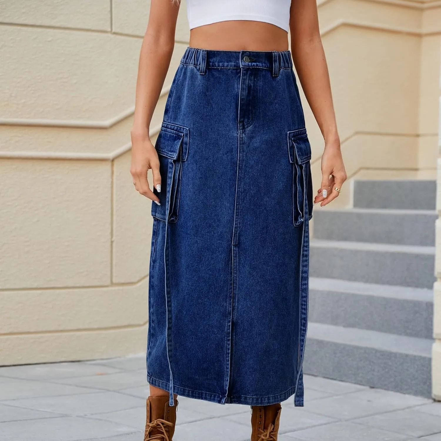 Long Denim Skirts for Women High Waist Denim Maxi Skirt Flared Jean Skirt Pencil Jean Skirts Y2k with Pockets