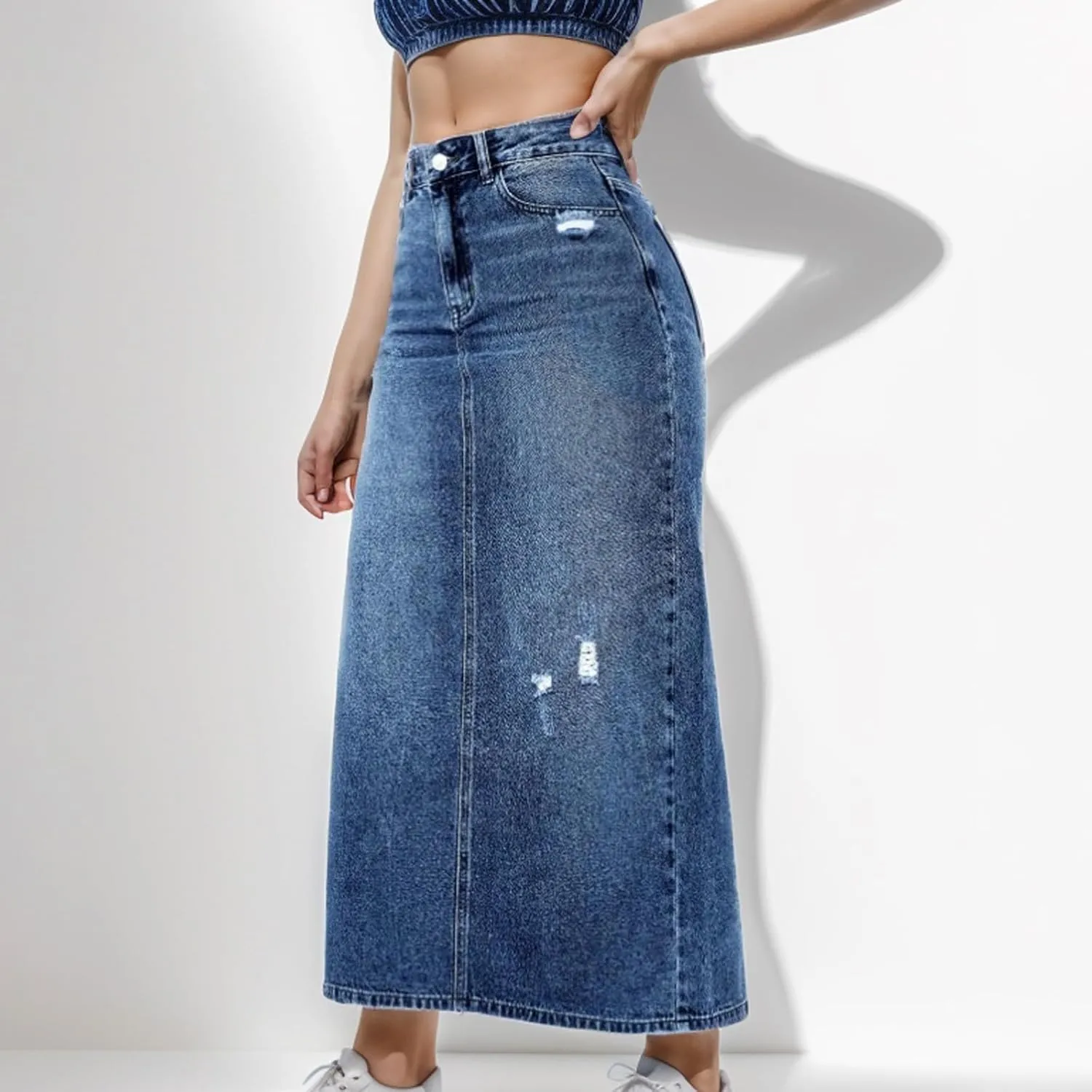 Long Denim Skirts for Women High Waist Denim Maxi Skirt Flared Jean Skirt Pencil Jean Skirts Y2k with Pockets