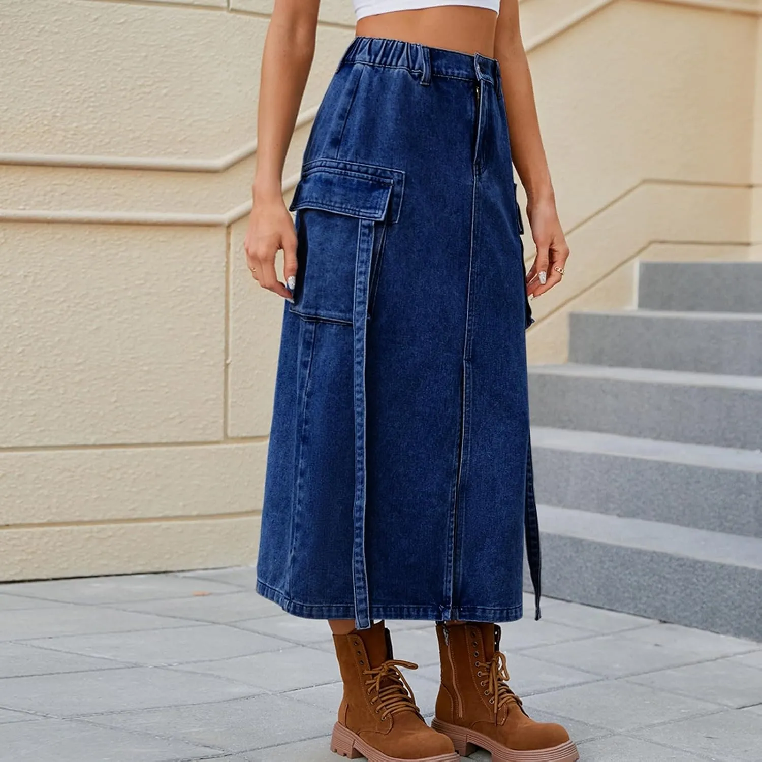 Long Denim Skirts for Women High Waist Denim Maxi Skirt Flared Jean Skirt Pencil Jean Skirts Y2k with Pockets