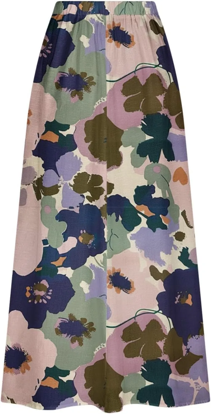 Long Skirts for Women Casual Floral High Waist Pocket Maxi Skirt Boho Flowy Pleated Half Dress Trendy Bohemian Skirts