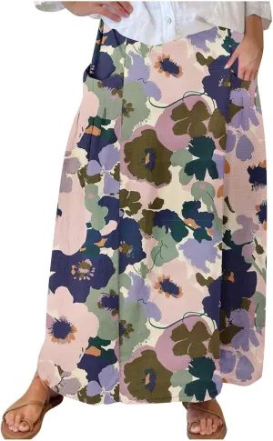 Long Skirts for Women Casual Floral High Waist Pocket Maxi Skirt Boho Flowy Pleated Half Dress Trendy Bohemian Skirts
