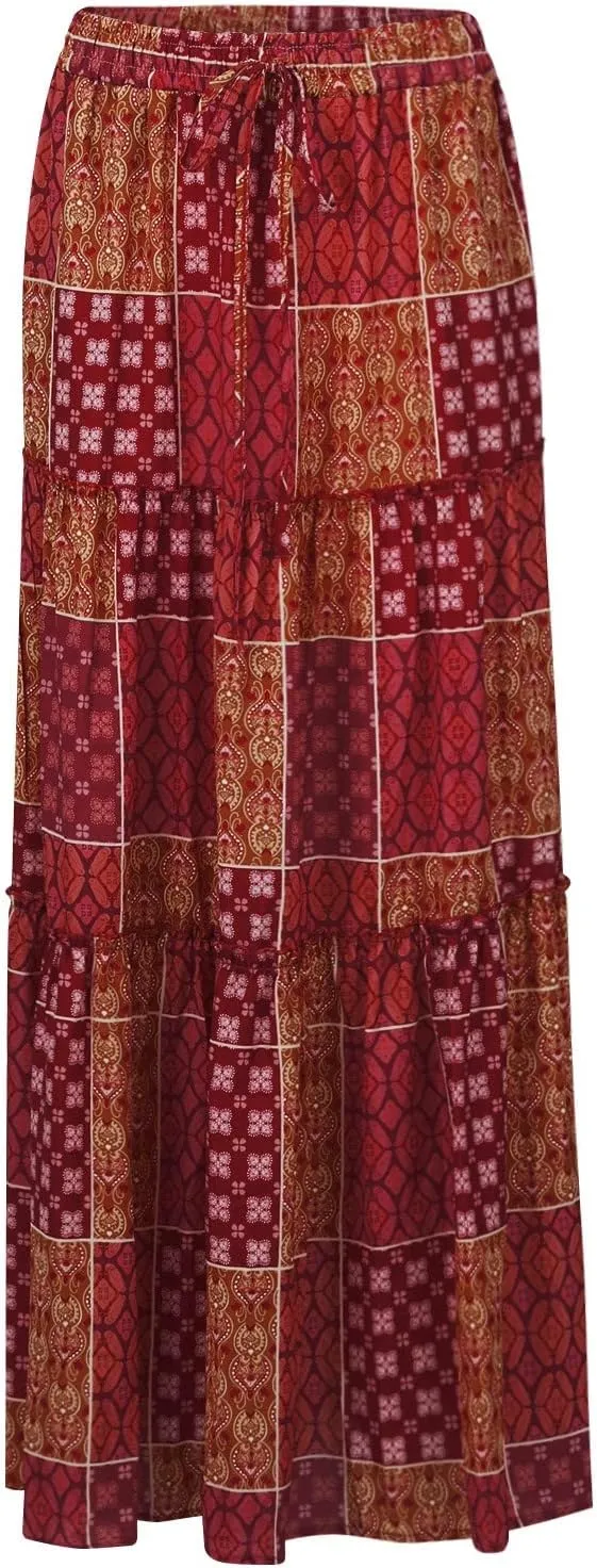 Long Skirts,Trendy Flowy Skirts for Women 2025 Elastic High Waisted Pleated Womens Boho Maxi Skirt with Pockets