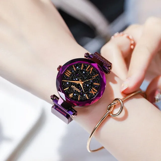 Magnetic Starry Quartz Wrist Watch For Ladies