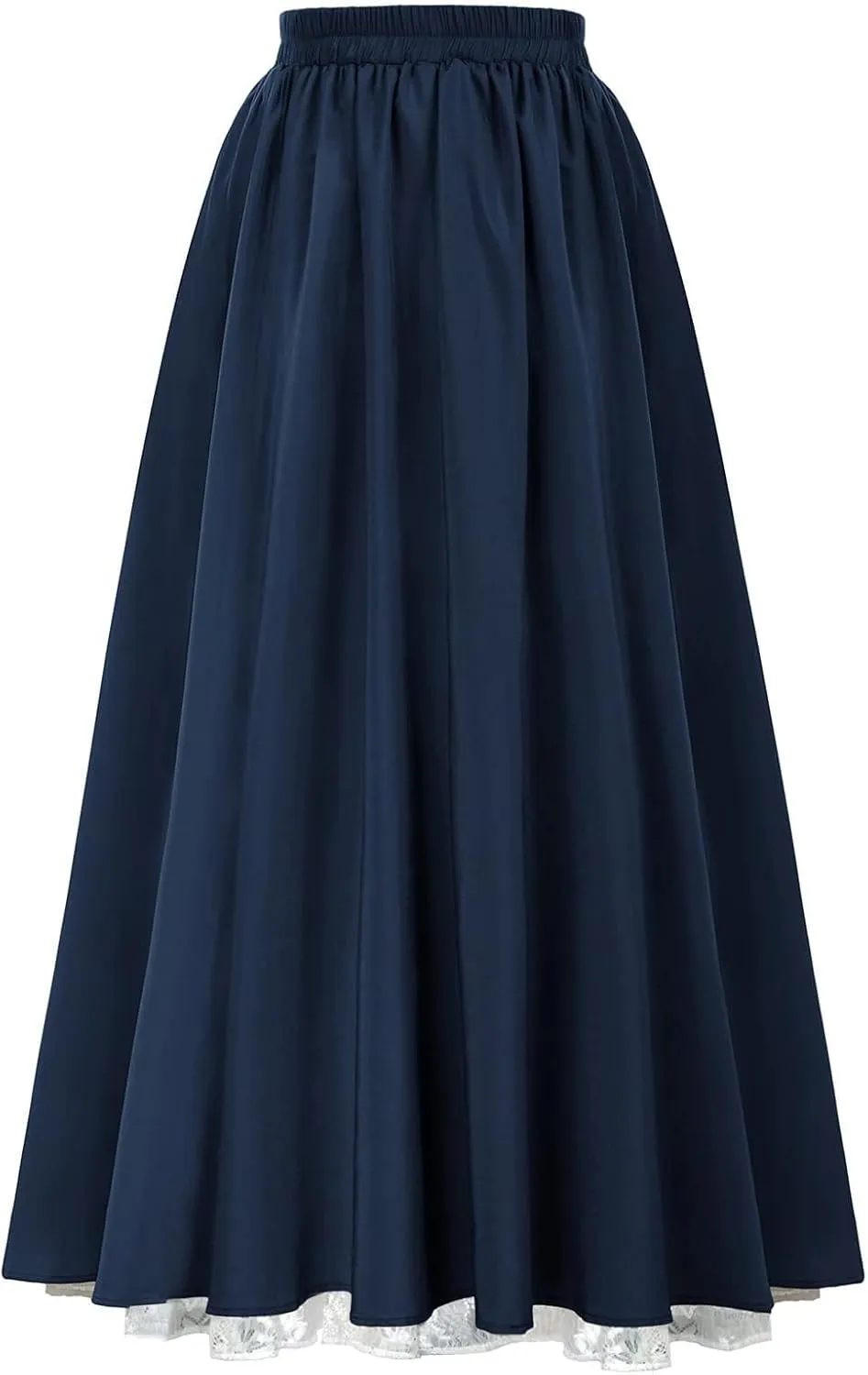 Maxi Long Skirt for Women Vintage Renaissance High Waist Double Layered Skirts Side Ruched Lace Hem Retro Skirt