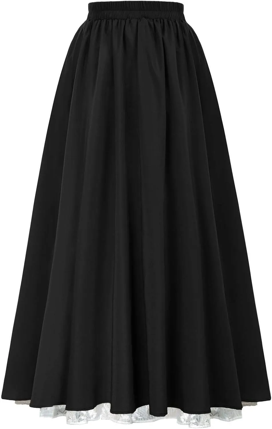 Maxi Long Skirt for Women Vintage Renaissance High Waist Double Layered Skirts Side Ruched Lace Hem Retro Skirt