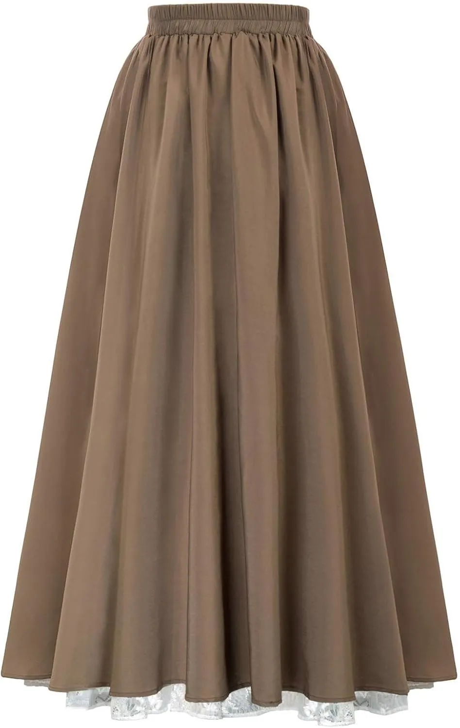 Maxi Long Skirt for Women Vintage Renaissance High Waist Double Layered Skirts Side Ruched Lace Hem Retro Skirt