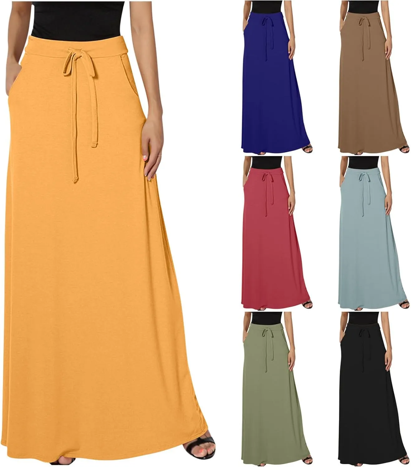 Maxi Skirt for Women 2025 Summer High Waisted Long Flare A-Line Skirt Maxi Dress Casual Long Skirt Ankle Length Skirt