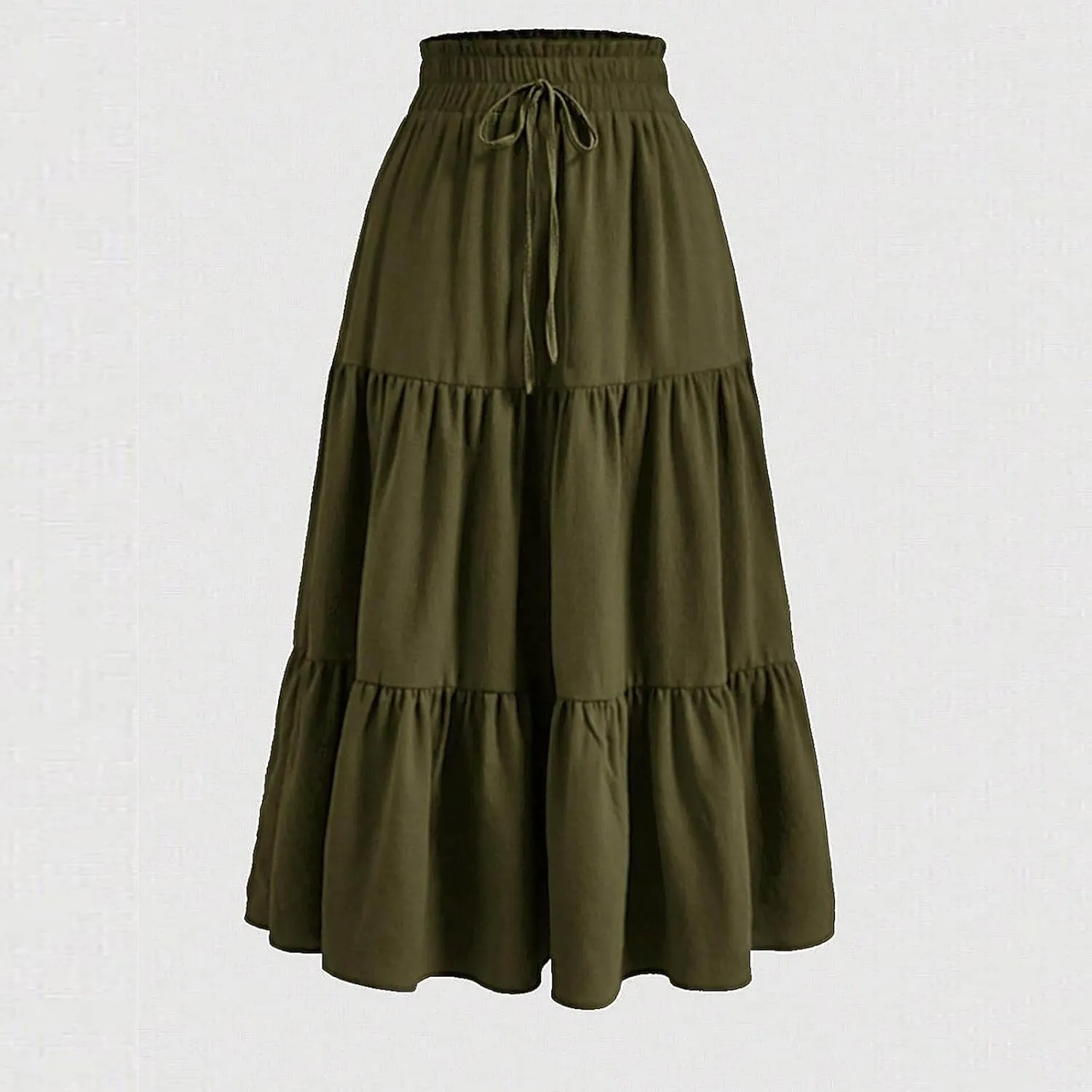 Maxi Skirts for Women Long Tiered A-Line Skirt 2025 Fashion Drawstring High Waist Ankle Length Summer Beach Clothes