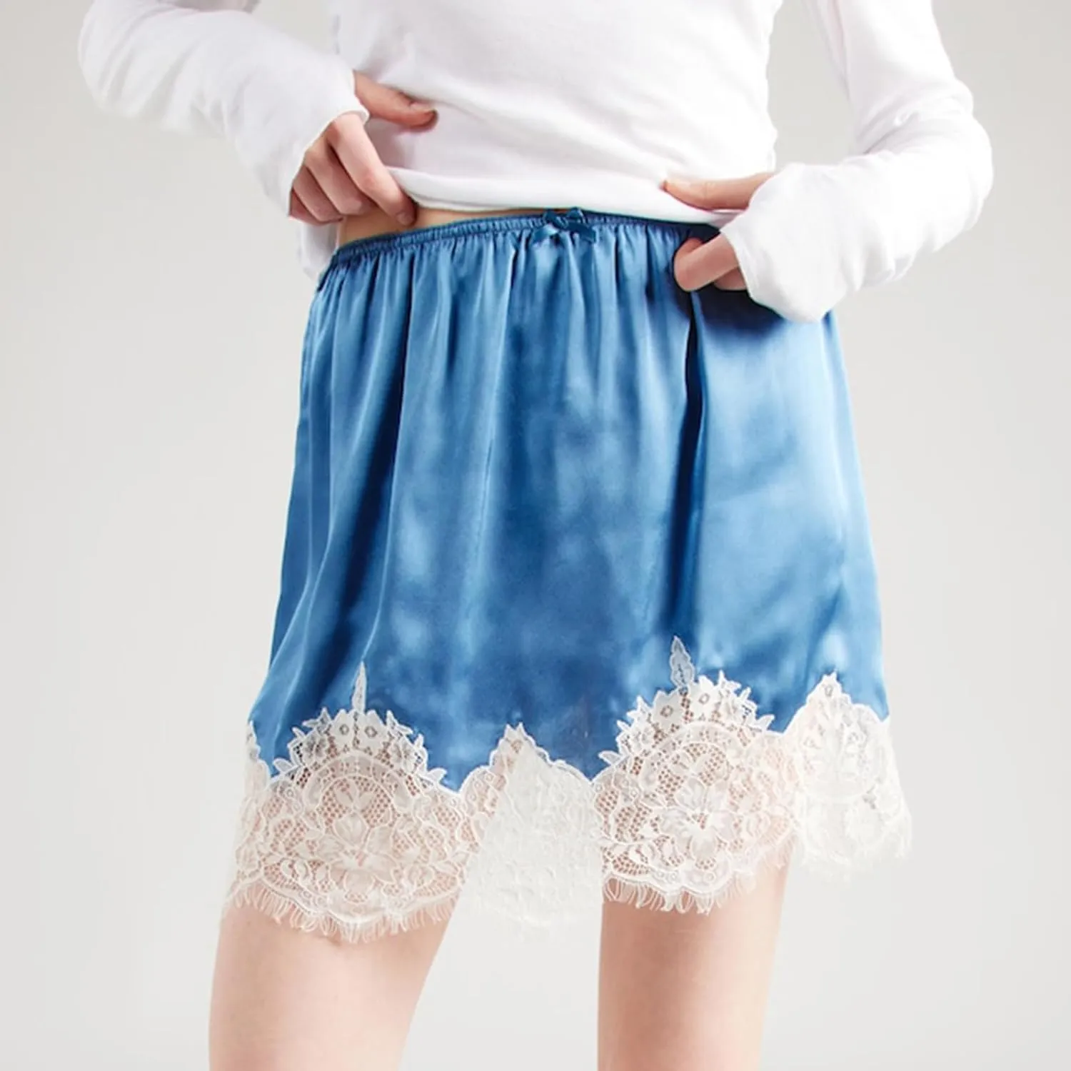 Meiweileya Women Lace Silk Satin Slip Skirt Low Rise Layered Underskirts Ruffle A Line Mini Skirts Y2k High Flowy Underskirt