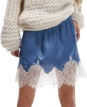 Meiweileya Women Lace Silk Satin Slip Skirt Low Rise Layered Underskirts Ruffle A Line Mini Skirts Y2k High Flowy Underskirt