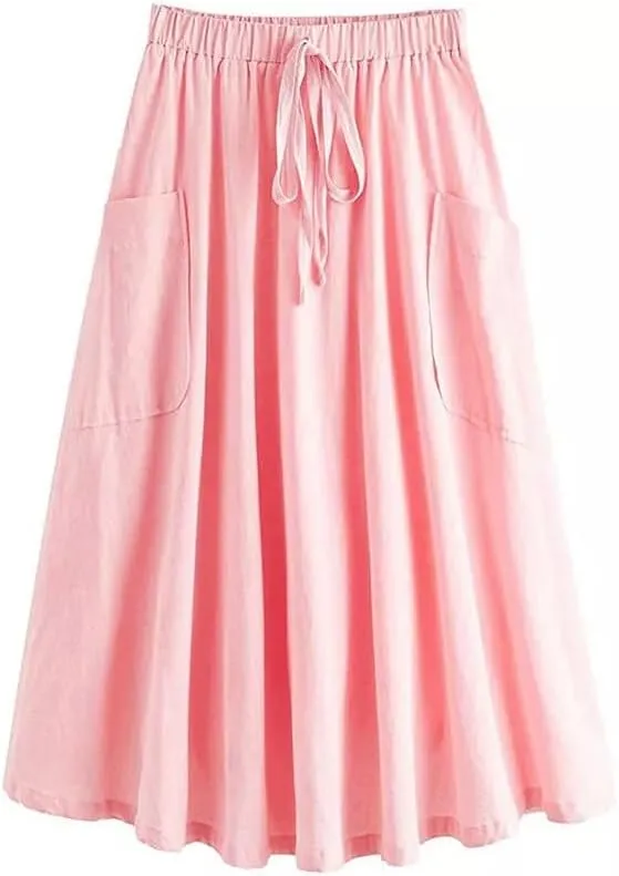 Melliflo Women's Casual Midi Skirts 2025 High Waist Pleated A-Line Vinage Flowing Skirt with Pocket