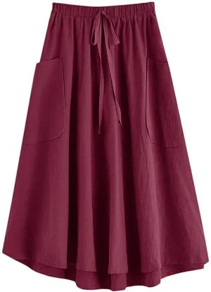 Melliflo Women's Casual Midi Skirts 2025 High Waist Pleated A-Line Vinage Flowing Skirt with Pocket