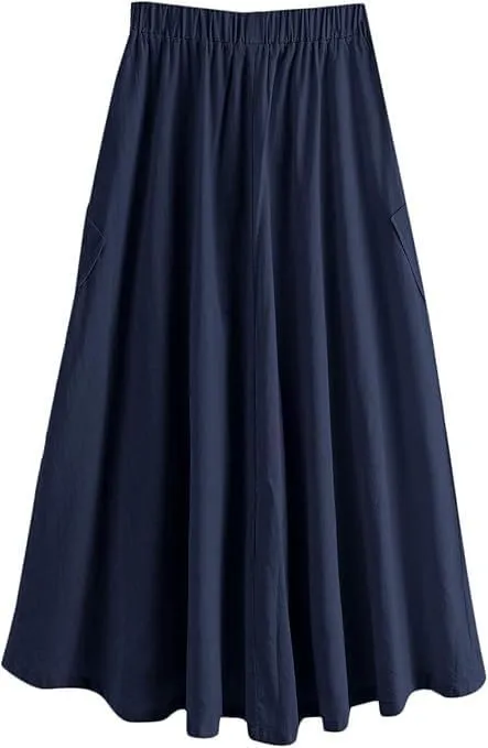 Melliflo Women's Casual Midi Skirts 2025 High Waist Pleated A-Line Vinage Flowing Skirt with Pocket