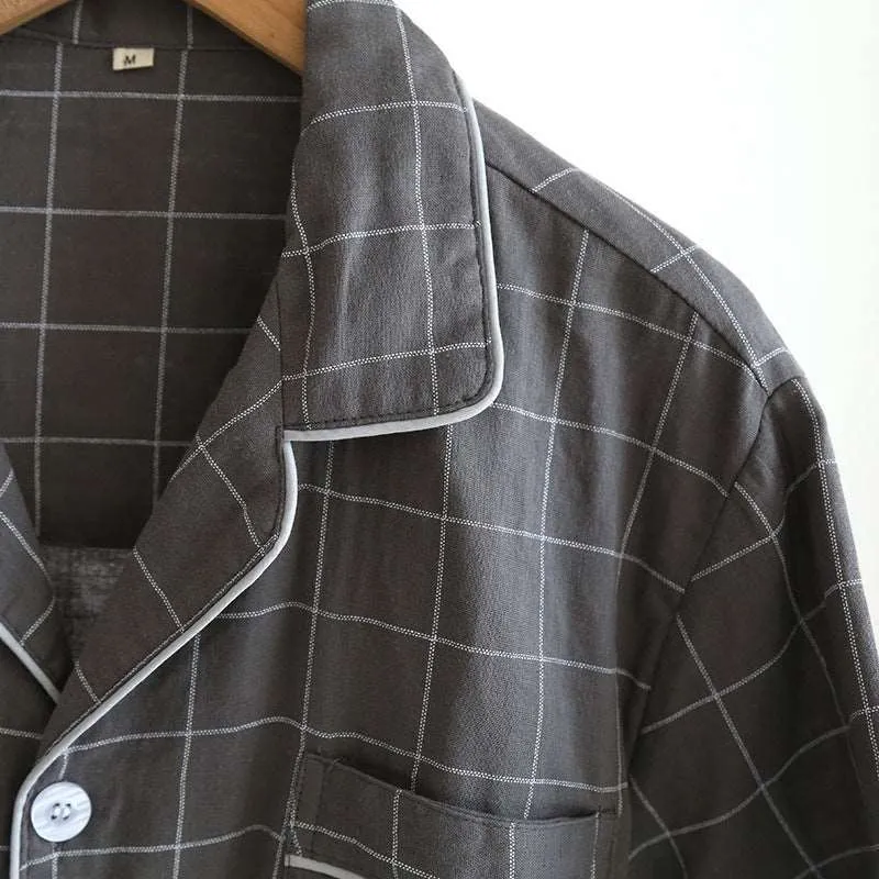 Men's Plaid Short-sleeved Pajamas Set