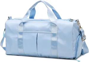 Men's Women's Handbag with Shoe Compartment Waterproof Nylon Outdoor Sports Fitness Yoga Ultra Light Travel Bag (Light Blue)