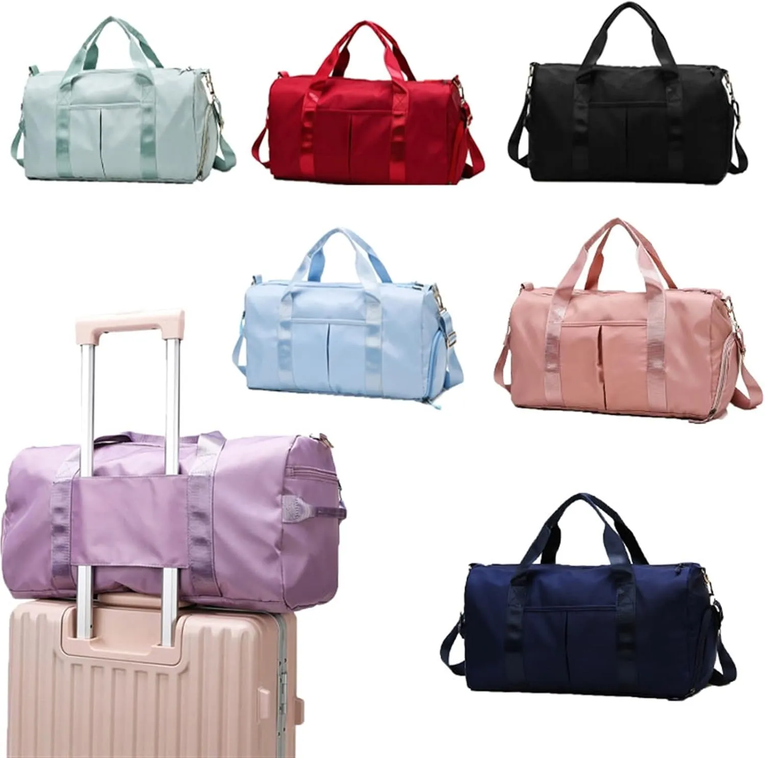 Men's Women's Handbag with Shoe Compartment Waterproof Nylon Outdoor Sports Fitness Yoga Ultra Light Travel Bag (Light Blue)
