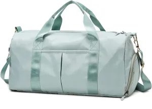 Men's Women's Handbag with Shoe Compartment Waterproof Nylon Outdoor Sports Fitness Yoga Ultra Light Travel Bag (Light Green)