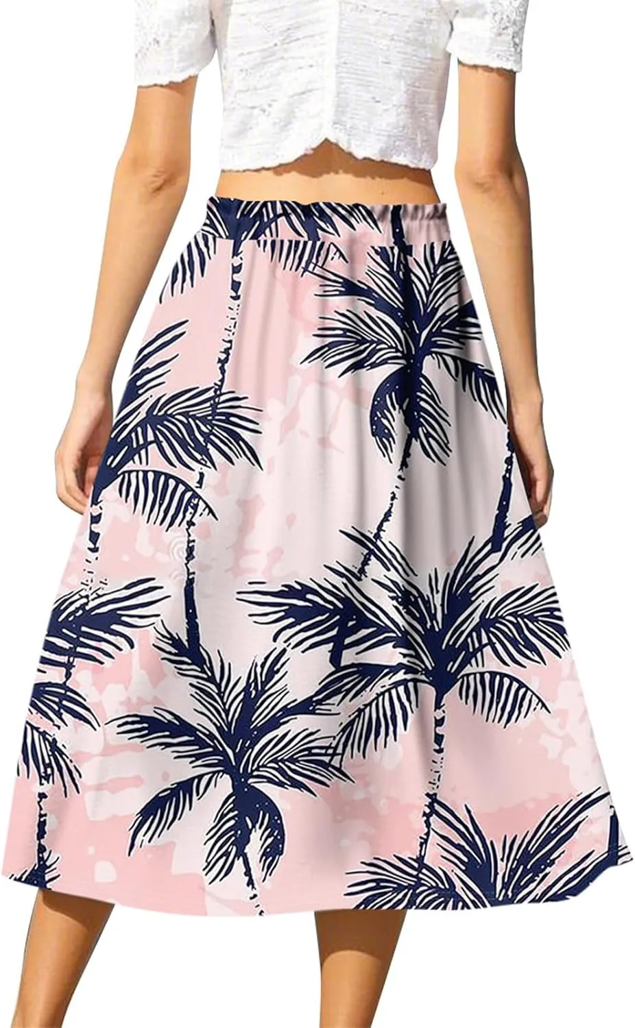 Midi Boho Floral Skirts for Women Trendy Drawstring High Elastic Waist Comfy Flowy A Line Skirt Skorts