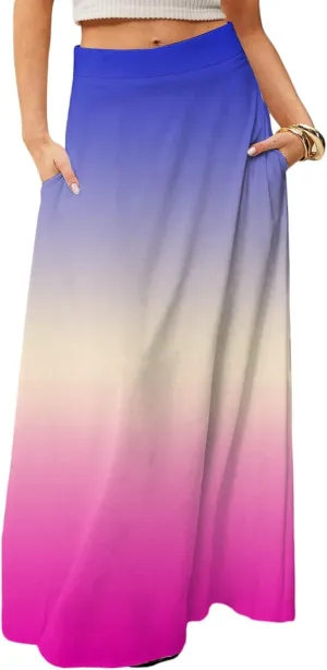 Midi Skirts for Women High Waisted Pleated A-Line Summer Swing Long Work Office with Pockets