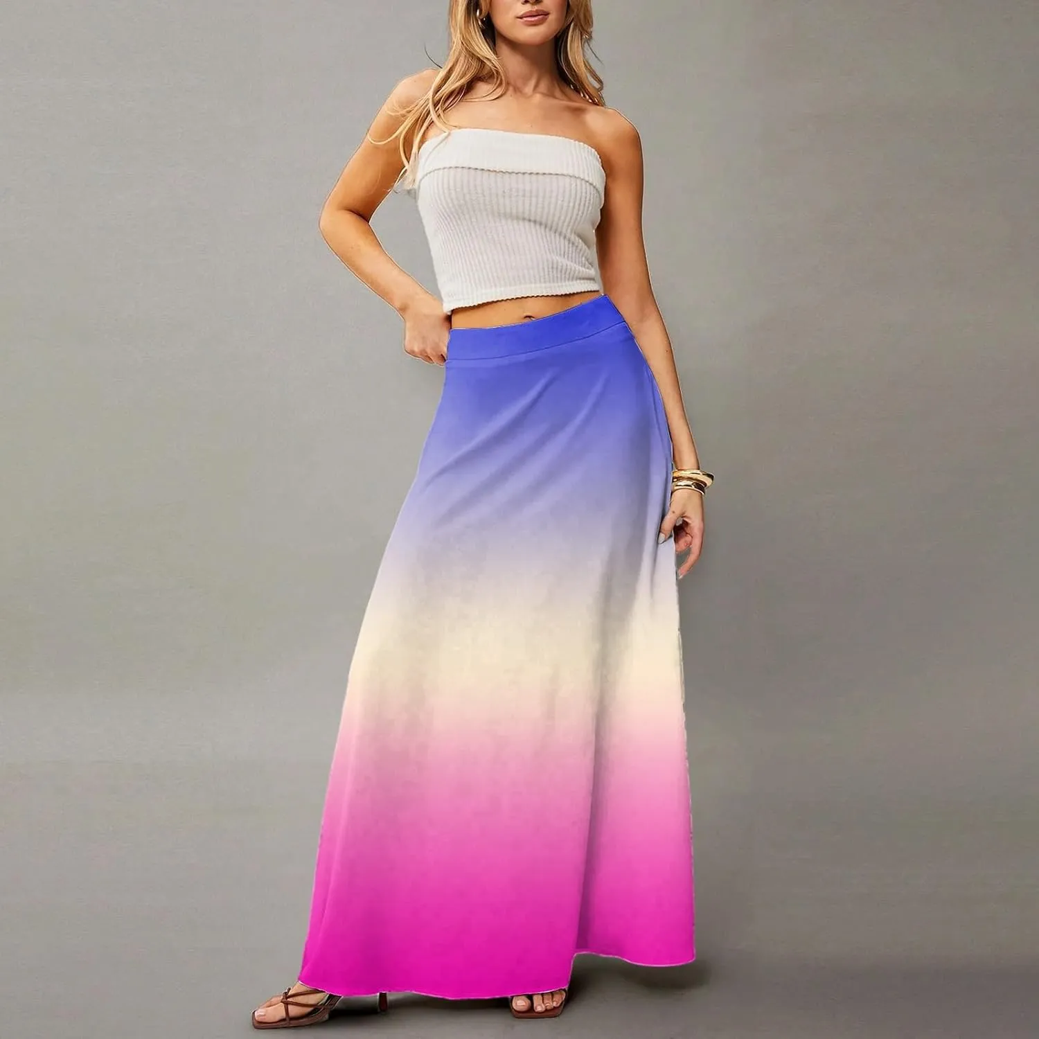 Midi Skirts for Women High Waisted Pleated A-Line Summer Swing Long Work Office with Pockets