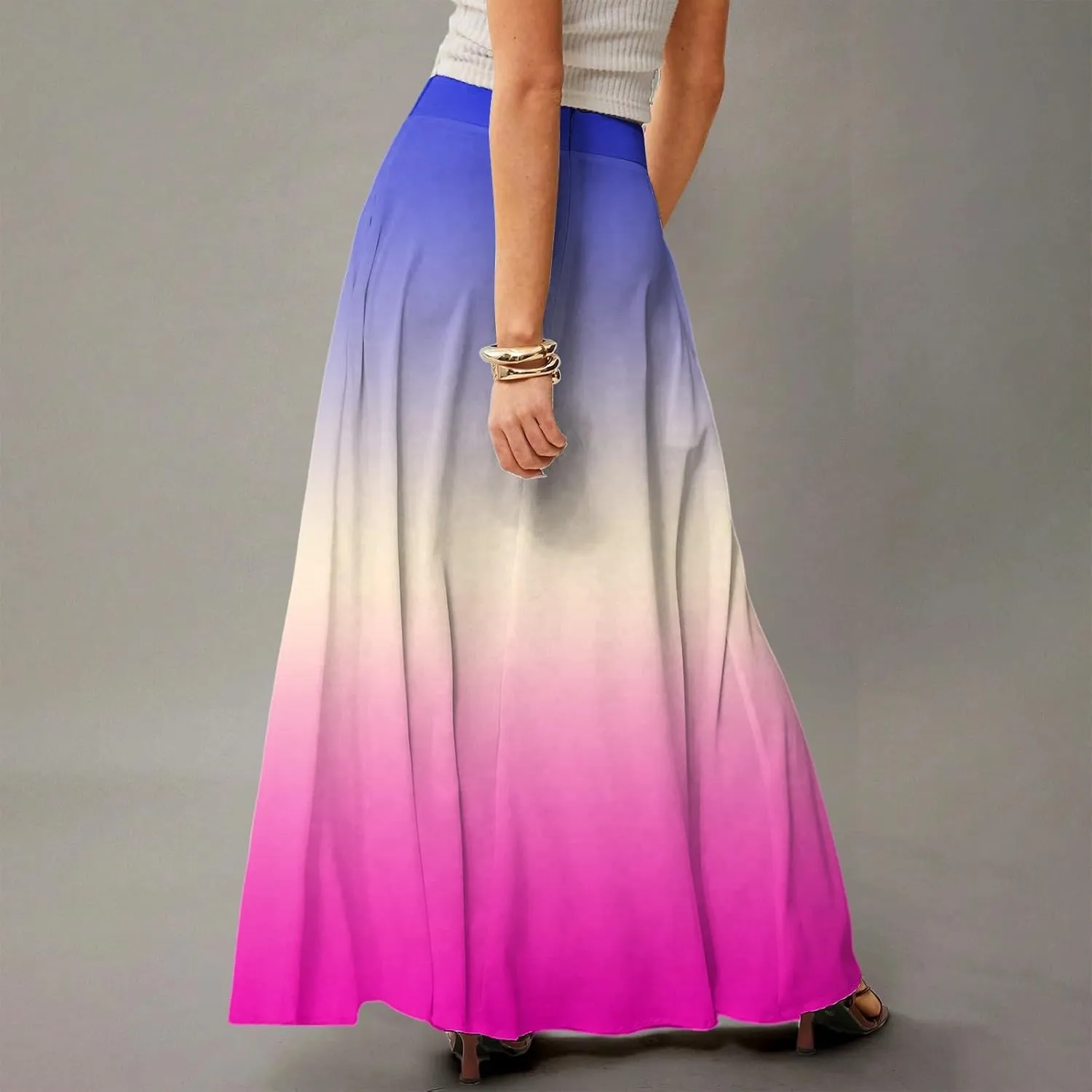Midi Skirts for Women High Waisted Pleated A-Line Summer Swing Long Work Office with Pockets