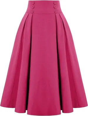 Midi Skirts for Women Trendy Vintage Elastic High Waisted Pleated Skirt Casual A Line Flowy Long Skirt