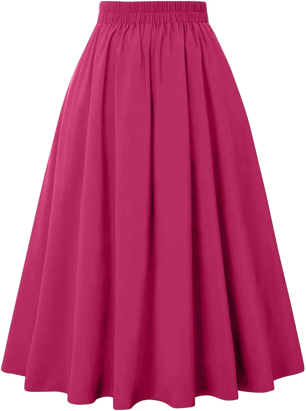 Midi Skirts for Women Trendy Vintage Elastic High Waisted Pleated Skirt Casual A Line Flowy Long Skirt